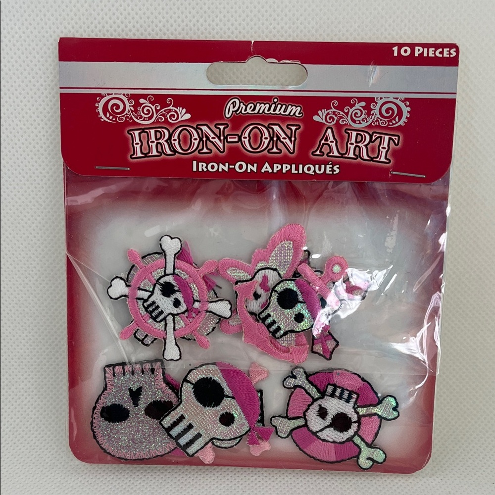 Premium Iron-On Art Skull Appliques - Pink and Black